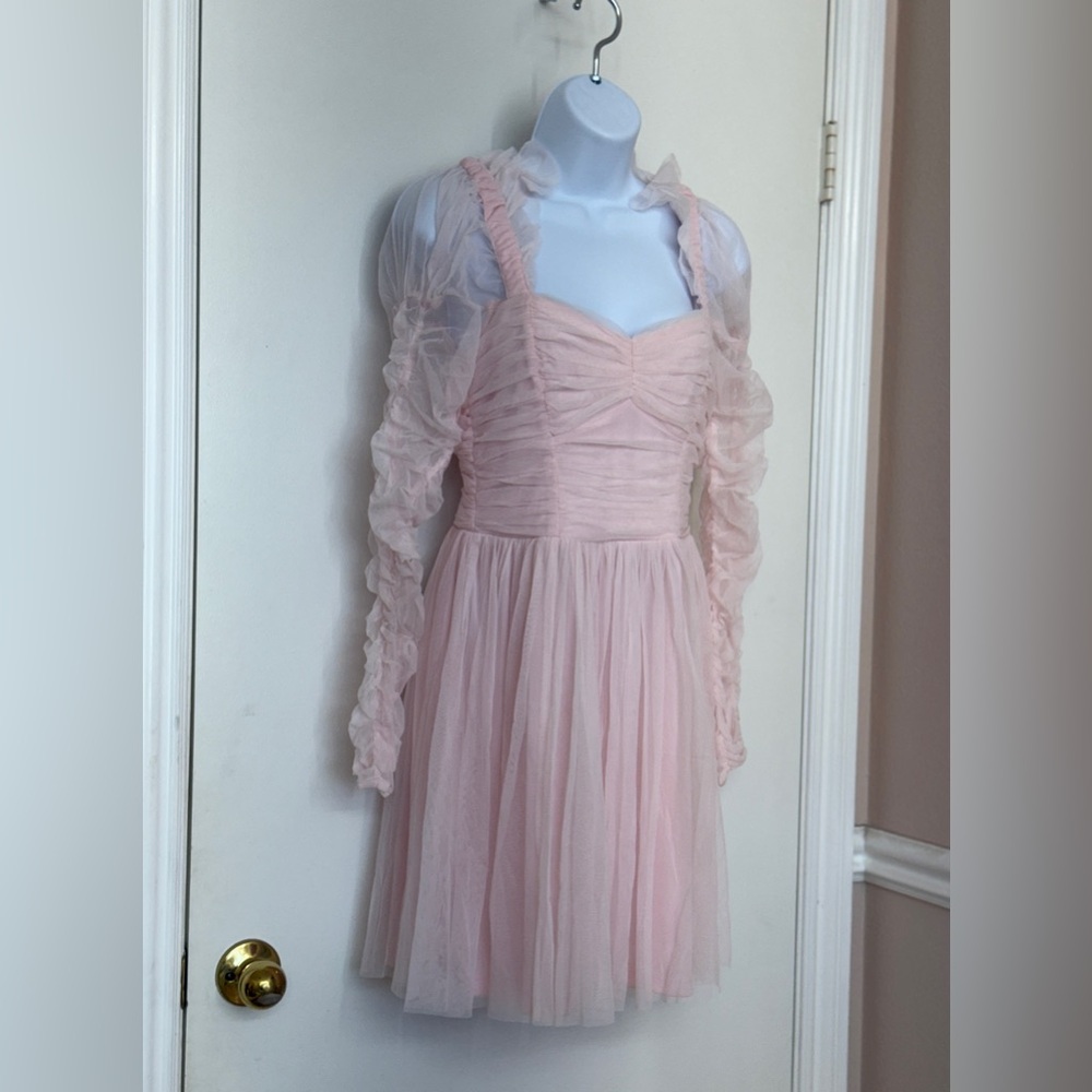 NWT French Connection Edrea Long Sleeve Tulle Dress Mauve Morn Pink Size 4